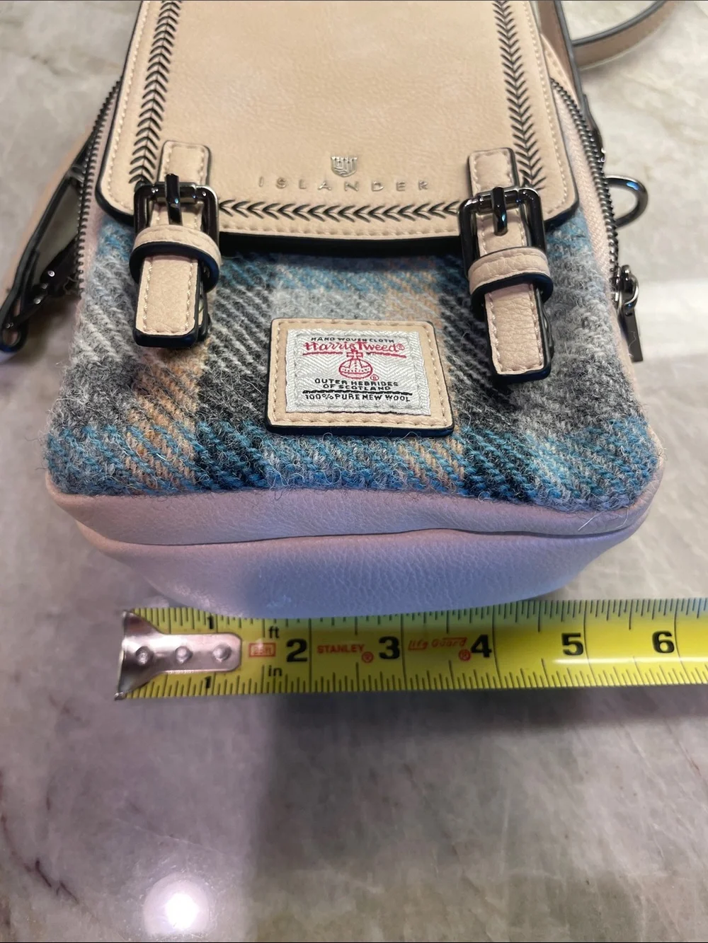 Islander Cream Leather & Blue Wool Messenger Crossbody